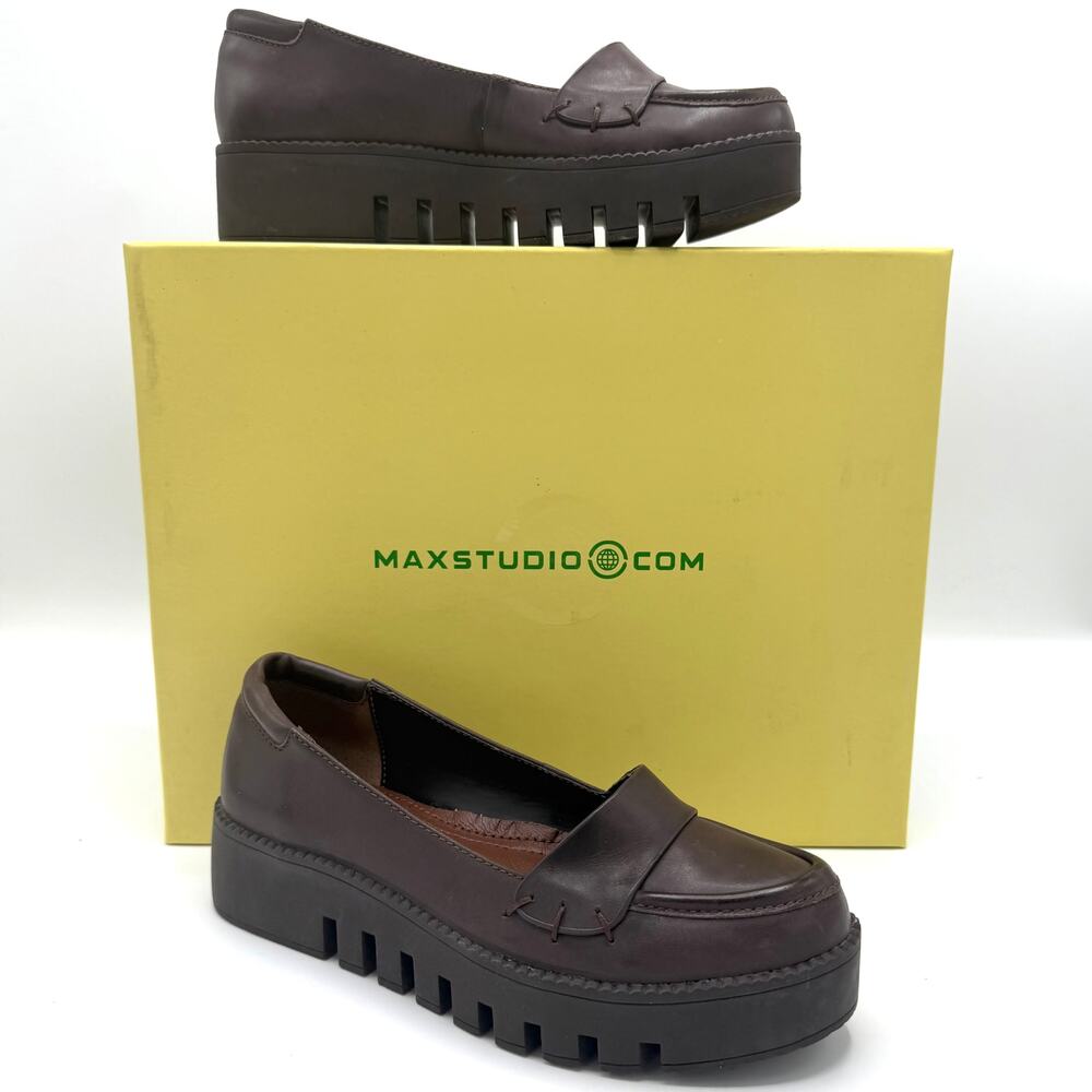 Max Studio Graham Brown Leather Lug Sole Platform Loafers 5.5 Chunky